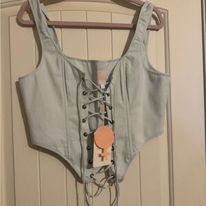 Selkie Light Blue Lace-Up Corset Top